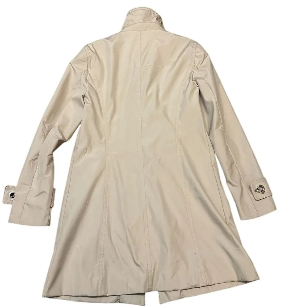 Nine West Women's Beige Trench Coat Size‎ Small Long Button-Up Casual